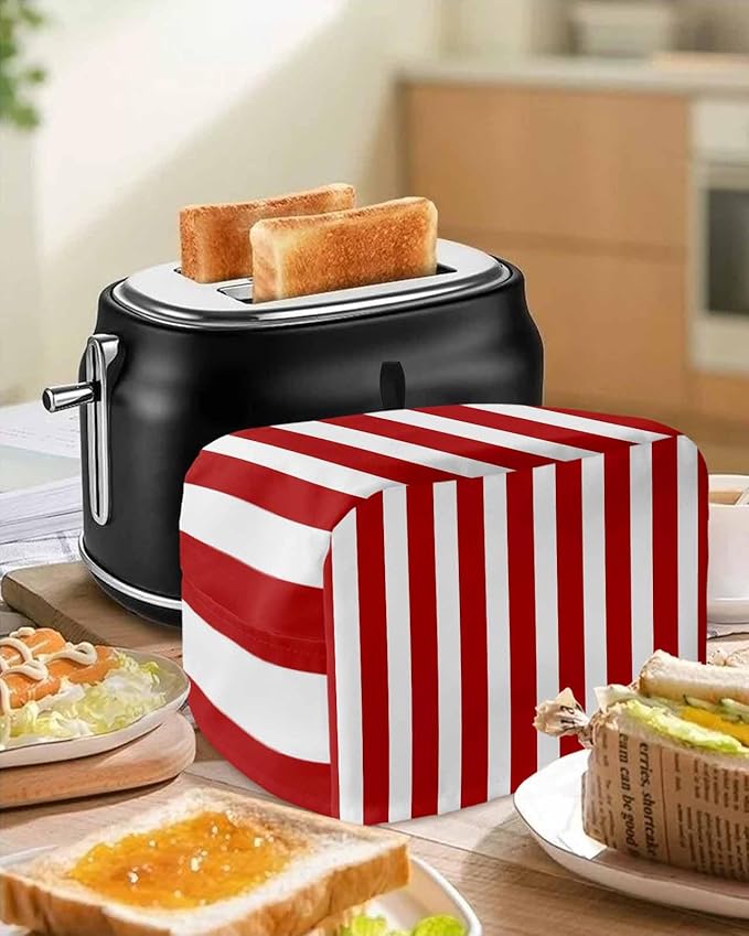 Toaster Cover 2 Slice Red Stripes Toaster Oven Cover with Pockets Vertical Striped Dustproof Bakeware Protector Small Kitchen Appliance Dust Covers and Fingerprint Protection for Women