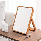ZOROSY Desk Makeup Mirrors with Wood - Rectangle Wall-Mounted Mirrors Table Mirrors for Living Room Bedroom Birthday Gifts (10.5" L x 7.8" W)