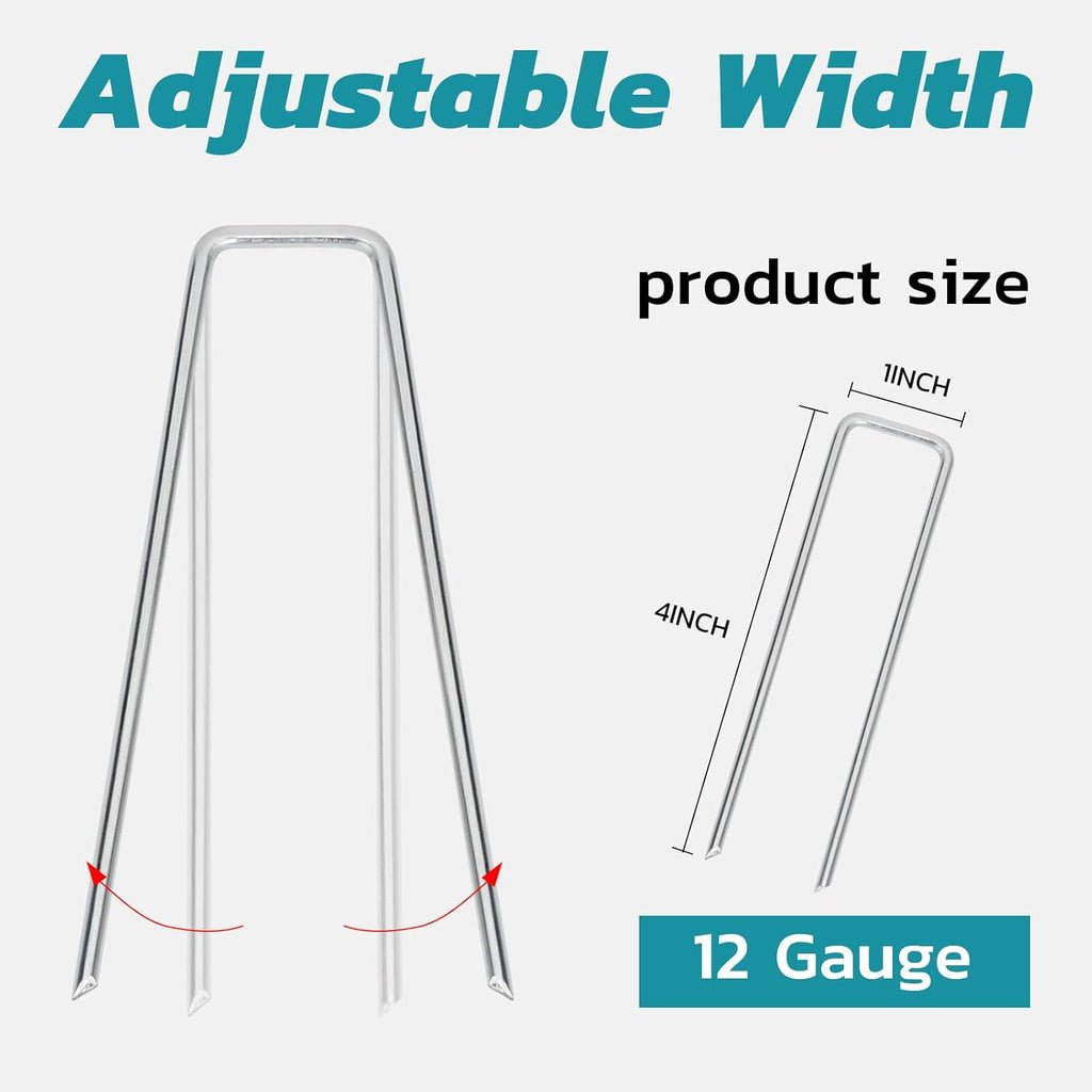 Landscape Staples 4 Inch 100 Pack, Galvanized Garden Staple, Landscape Pins Anti-Rus Lawn Stakes for Securing Weed Barrier Fabric, Yard Lawn