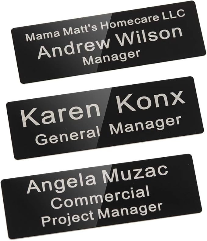Custom Engraved Name Tag Badge for Business Personalized Identification with Pin or Magnetic Backing Aluminum ID Badge (Black/White, 1" x 3")