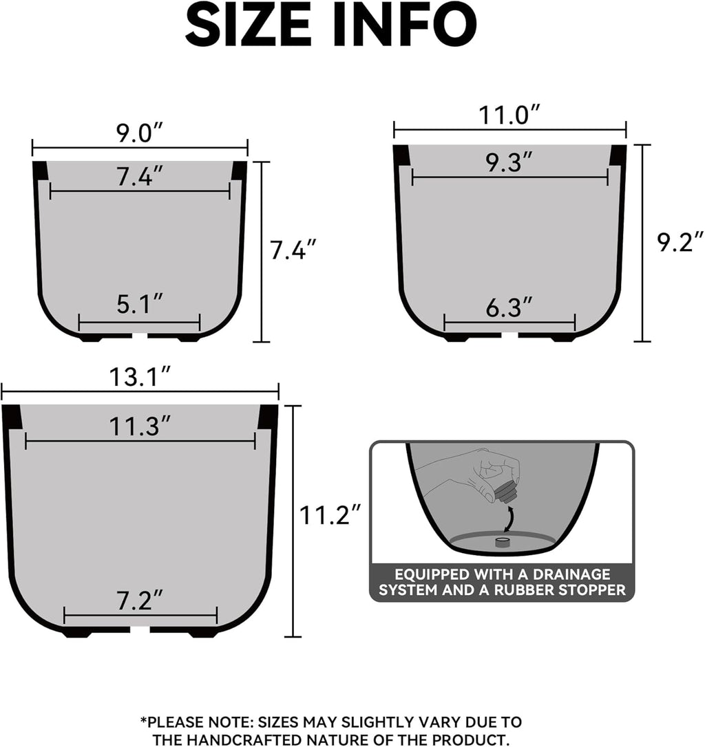 Kante Round Concrete Planter, 13.2 Inch Dia Classic Style Large Plant Pot with Drainage Hole for Indoor & Outdoor Plants, Ideal for Home, Patio, Garden, Black