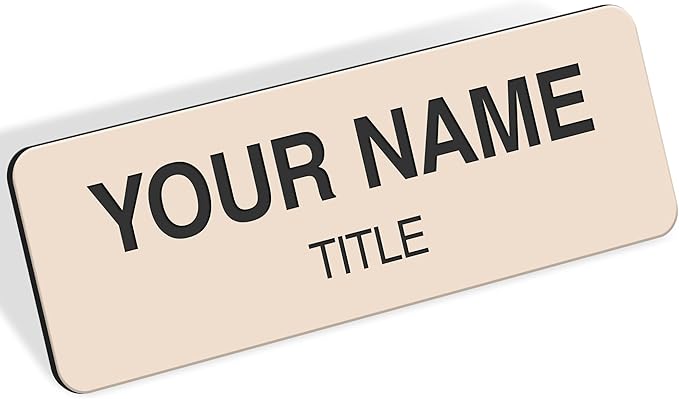 Name Tag, Magnetic Almond Black Name Tags, Personalized Name Tags, 1x3 Inches, Durable Engravable Impact Material, Made in The USA by My Sign Center