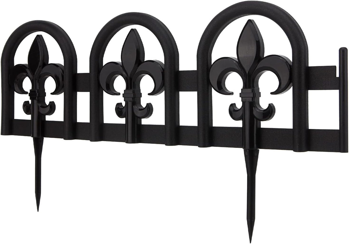 Evelyne Black Garden Border Plastic Edging: Wrought Iron Design - 15pcs Black Yard Landscaping Fence Liner Lawn Edge Barrier - 20ft Kit of Decorative Lawn Landscape Panels Elements