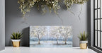 NdcSkyArt Blue Grey Tree Paintings Hand Painted Canvas Wall Art with Gold Foil Modern Abstract Grey Contemporary Rustic Farmhouse Family Tree Landscape Pictures Scenery Artwork