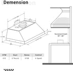 CHETTO C Stainless Steel Range Hood Cover with 4-Speed Vent Hood Insert Custom Handmade Metal Kitchen Fan with Towel Rack LED Light 30"W x24"D x60"H Black Wall Mount
