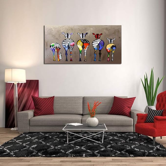 DZL Art D72550 Canvas Prints Wall Art Paintings Animal Painting Five Colorful Zebra Modern Art Stretched Ready To Hang for Living Room Bedroom Decoration