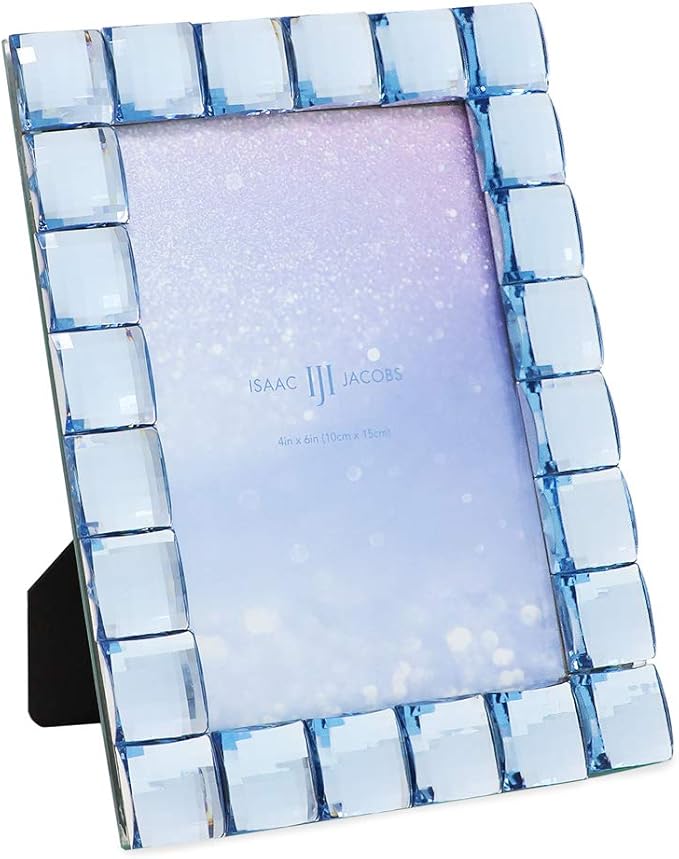 Isaac Jacobs Decorative Sparkling Light Blue Jewel Picture Frame, Photo Display & Home Décor (4x6, Light Blue)