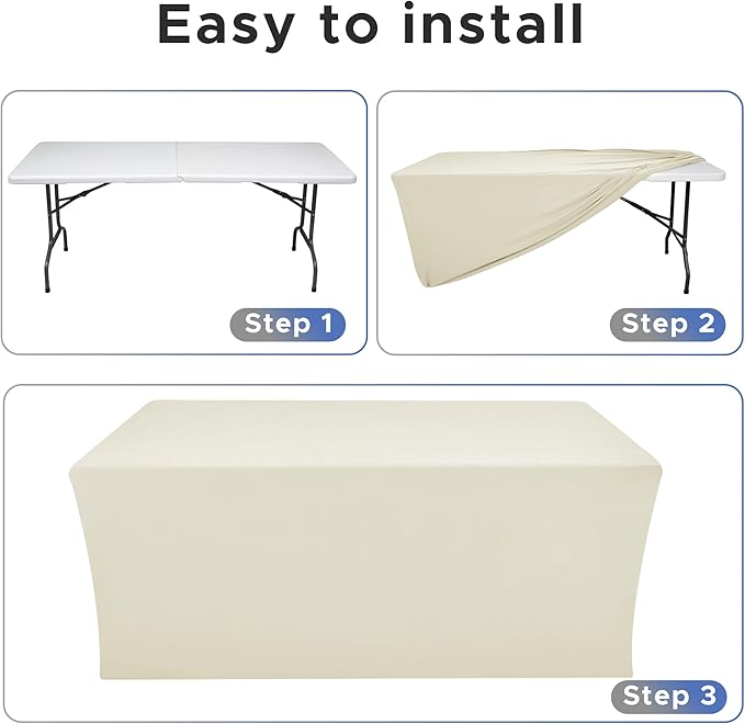 Nasitos Fitted Table Covers Stretch Spandex - 72 x 30 Inch - 2 Pack Beige Rectangle Table Clothes for 6 Ft Folding Tables, Wrinkle Resistant Tablecloths for Parties, Trade Show, Craft Show, Birthday