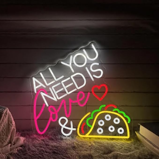 All You Need Is Love & Taco Custom Mexican Restaurant LED Neon Sign Night Light Home Wall Decor For Tacos Party Fast Food Coffee Decoration Size:18x19inches
