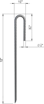 Vodaland Rebar Stakes J Hook Extra Heavy Duty 1/4 inch Coated Steel Ground Anchors with Chisel Point End (100)