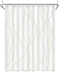 Punkray Beige Khaki Shower Curtain for Bathroom with Hooks, Extra Long Shower Curtain Set Stripe Bath Curtains Decorative White Shower Curtains Weighted Hem Water Repellent Washable, 54 x 72