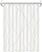 Punkray Beige Khaki Shower Curtain for Bathroom with Hooks, Extra Long Shower Curtain Set Stripe Bath Curtains Decorative White Shower Curtains Weighted Hem Water Repellent Washable, 54 x 72