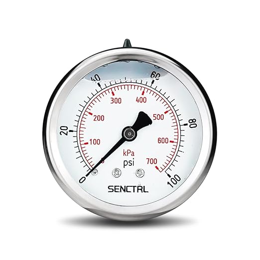 SENCTRL 0-100 Psi Glycerin Liquid Filled Low Pressure Gauge, 2.5" Dial Size, 1/4" NPT Back Mount, Stainless Steel Case, for Water Pump, Pneumatic Air, Well, RV Hose Tank, Pressure Test
