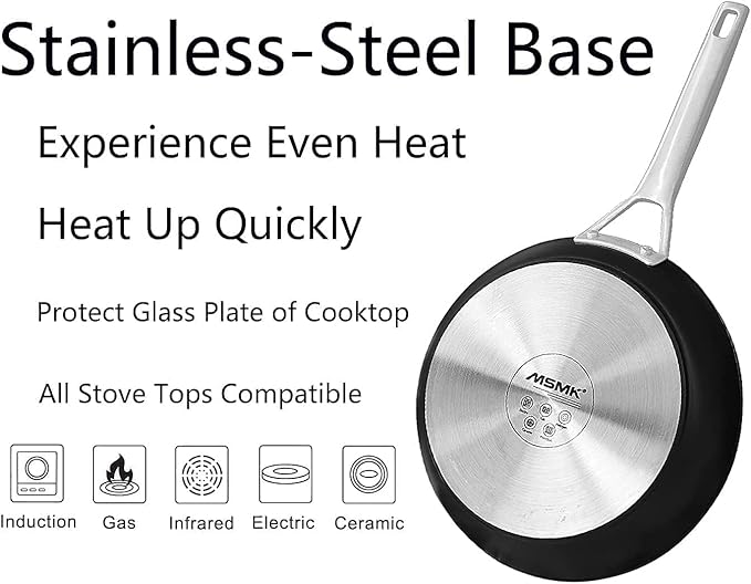 MsMk 12 Inch Nonstick Frying Pan with Lid, Titanium and Ceramic Nonstick skillet with lid, PFOA Free, Non-Toxic, Stay-Cool Handle, Scratch-resistant, Dishwasher Safe, Oven Safe to 700°F