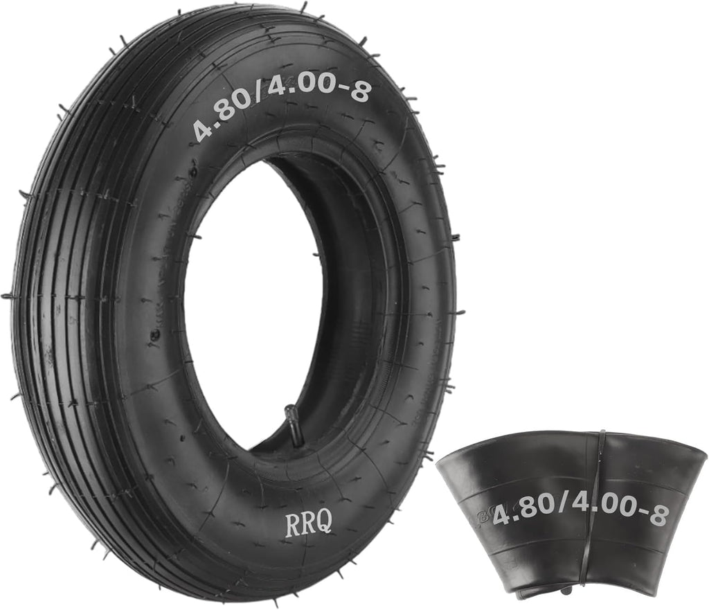 (1-Set) RRQ 4.80/4.00-8" Tire and Inner Tube Set, Universal Replacement Pneumatic Tires, Fits 15.5-inch wheels, TR-13 Straight Valve Stem, for Wheelbarrows, Dollies, Trolleys, Garden Carts and More