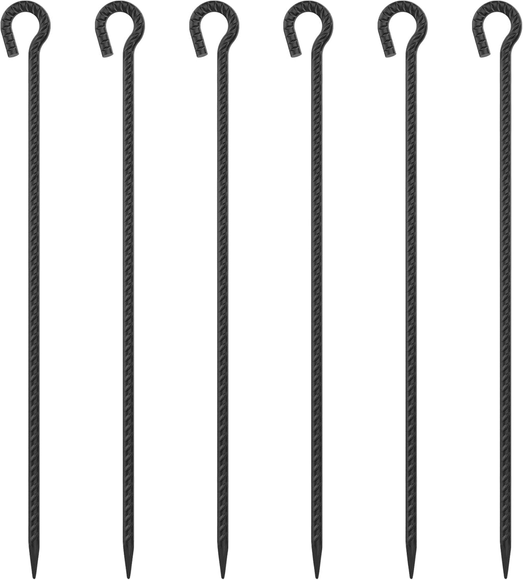 30 Inch Rebar Stakes Heavy Duty 6 Pack Tent Stakes with Loop 1/2 Inch Diameter Tarp Pegs Tree Stakes and Supports Ground Anchors Garden Rope Fence Stakes for Outdoor Camping and Yard, Black
