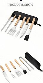Grill Tools Set Stainless Steel, Grill Utensils Set with Wood Handles, Barbecue Tools Set for Outdoor, Ideal Grill Kit for Cooking. (5A)