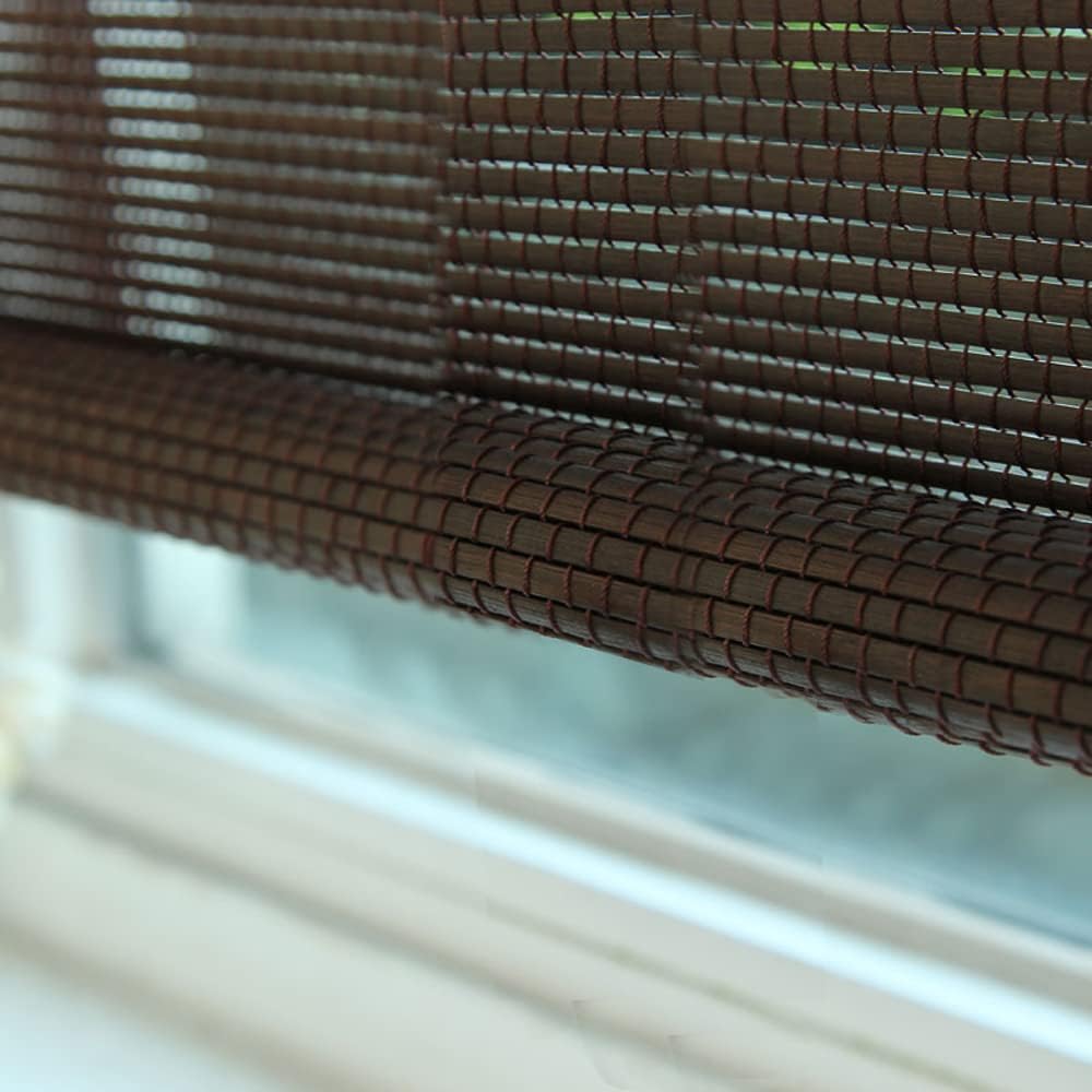 LETAU Cordless Wood Window Roller Shades, Bamboo Light Filtering Window Blinds for Outdoor Garden, Patio, Porch, Arbor, Pattern 13
