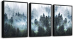 DZRWUBHS Black Framed Wall Art - Foggy Forest Paintings, Trees Landscape - 3 Piece Framed Art for Living Room, Bedroom & Office Decor