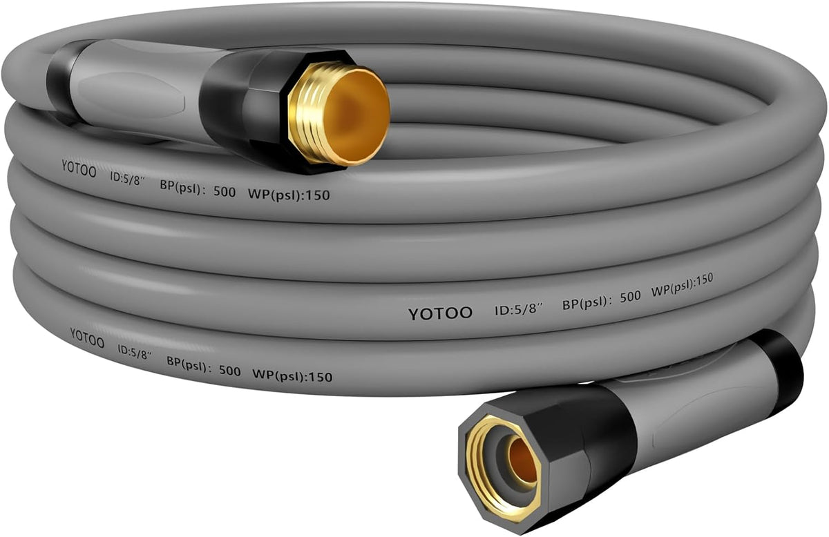 YOTOO Heavy Duty Hybrid Short Garden Hose, Lead in Water Hose 5/8-Inch by 10-Feet 150 PSI, Kink Resistant, All-Weather Flexible with Swivel Grip Handle and 3/4" GHT Solid Brass Fittings, Gray