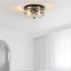 LamQee 9.8" Small Flush Mount Ceiling Light With Clear Hammered Glass, Black Hallway Light Fixtures Ceiling Mount for Bathroom, 2-Lights Farmhouse Close To Ceiling Light Kitchen Foyer Entryway Bedroom