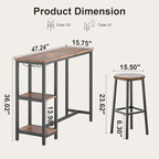 3-Piece Bar Table Set for 2, Table with Stools & 2 Storage Shelves, Small Bar Table Set with Glass Rack, Small Kitchen Table for Dining Room, Living Room, Rustic Brown