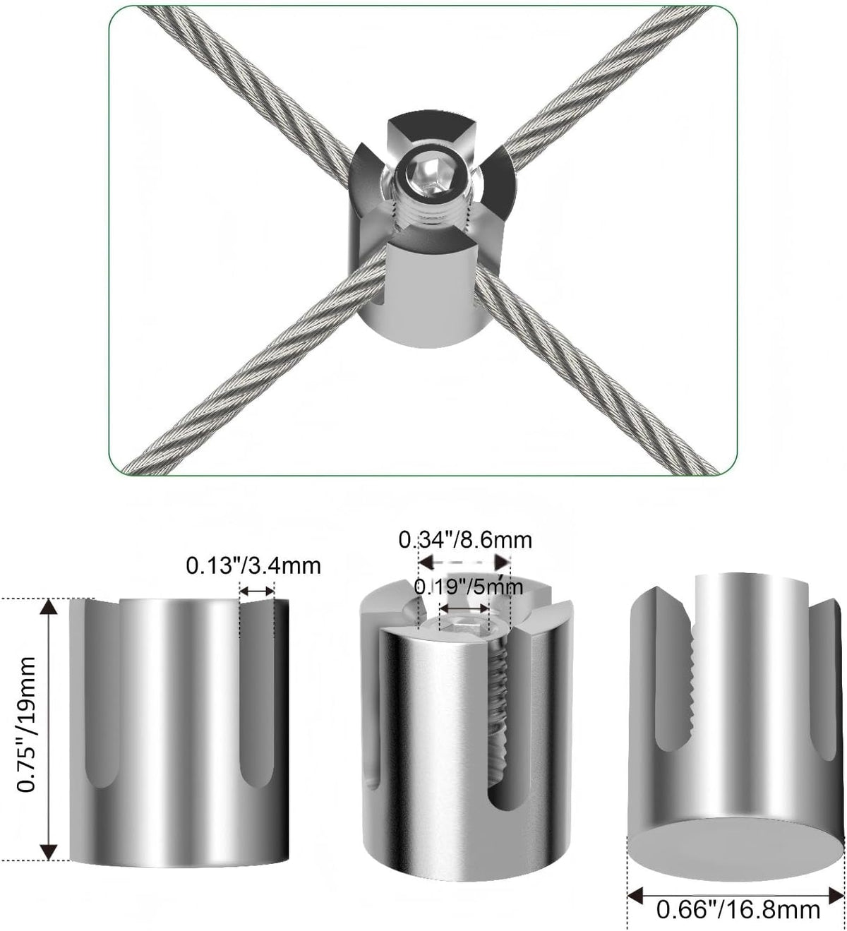 40 Pack Wall Trellis Wire Clamps & Cross Cable Clamps, T316 Stainless Steel Heavy Duty (0.66" OD) for 1/8" Rope, No Drilling Wire Trellis Kit for Outdoor Climbing Plants & Fence