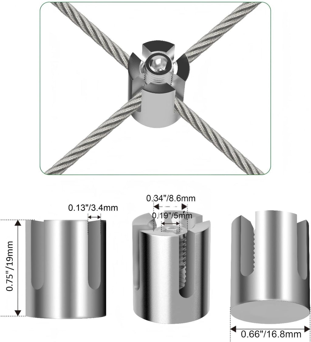 20 Pack Wall Trellis Wire Clamps & Cross Cable Clamps, T316 Stainless Steel Heavy Duty (0.66" OD) for 1/8" Rope, No Drilling Wire Trellis Kit for Outdoor Climbing Plants & Fence