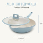 GreenLife Nonstick 12” (5QT) All in One Deep Skillet Wok with Lid, PFAS-Free Non-Toxic Ceramic Multi-Purpose Pan, Induction, All Stovetop, Egg, Stir Fry, Saute, Stay Cool Handle, Blue Haze