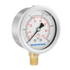 MEASUREMAN 2-1/2" dial,Glycerin Filled, Stainless Steel case, Brass Inside, 0-10psi/kpa,1/4" NPT Lower Mount