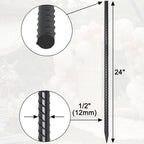 Rebar Stakes 24 Inch 40 Pack Straight Metal Stakes for Ground 1/2 Inch Diameter Landscape Timber Spikes with Chisel Point End for Plant Support, Concrete Form and Fence, Black