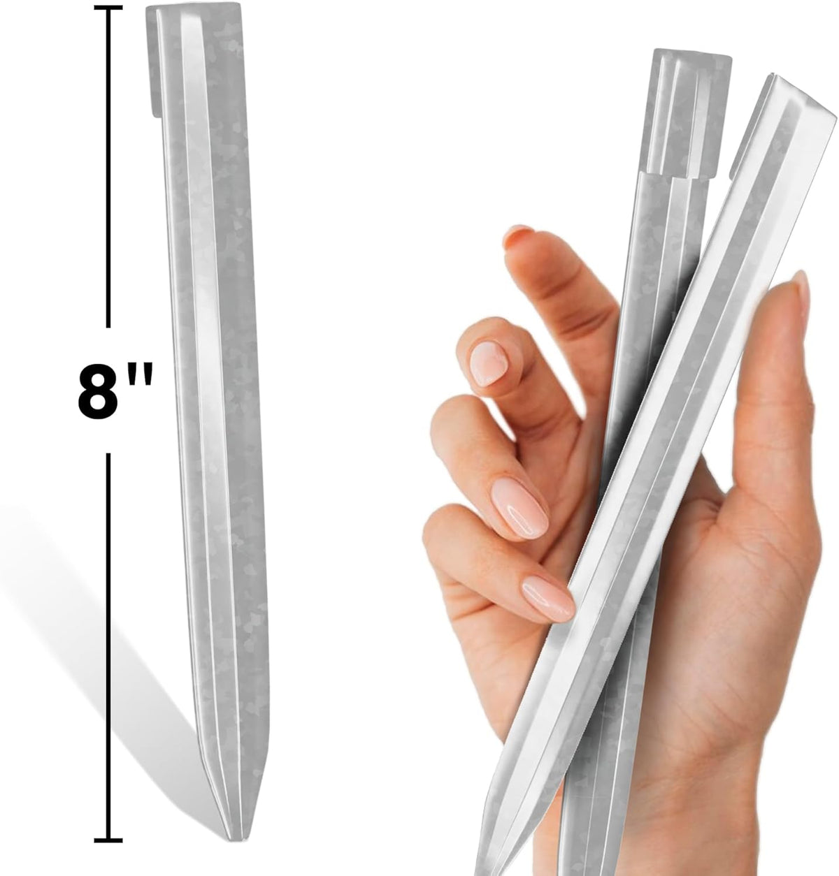Worth Landscape Edging Stakes, 13Pcs 8Inch Corrugated Metal Garden Stakes Galvanized Steel Bender Board Anchoring Spikes, Silver