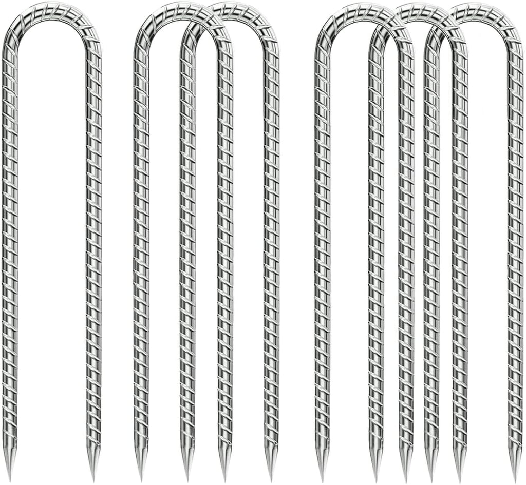 Ground-Stakes-Heavy-Duty-12 inch, U-Hook Rebar Stakes Galvanized Anti-Rust 6pcs Garden Stakes Metal Ground Anchors for Garden Dog Fence Chicken Coop Tent Trampoline Accessories Deer Fence