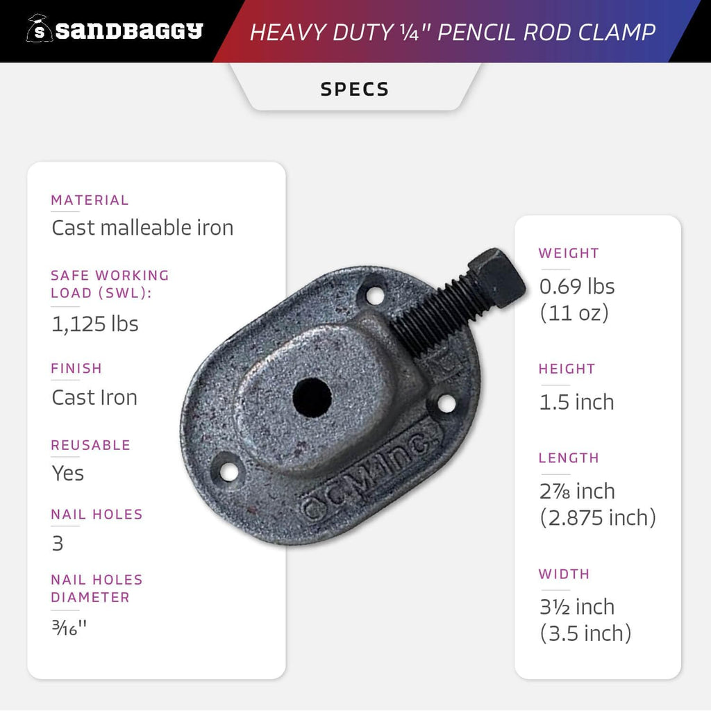 Sandbaggy Heavy Duty 1/4" Pencil Rod Clamp - Reusable Concrete Formwork Clamps - Cast Malleable Iron - Construction Grade Strength & Safety (Heavy Duty, 20, Count)