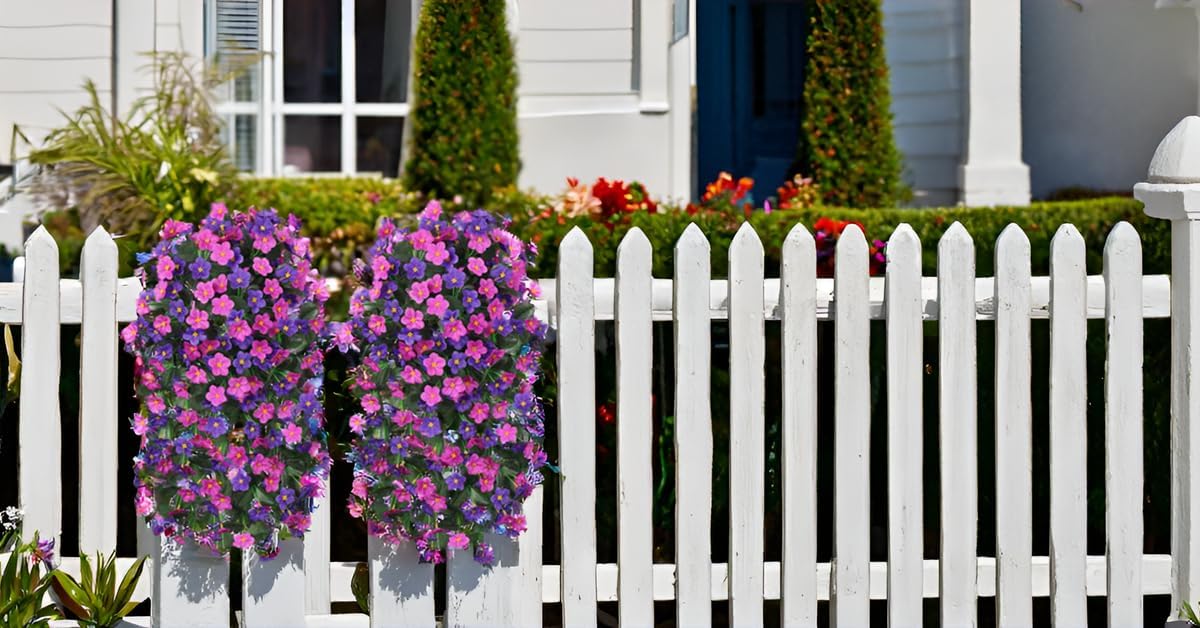 Artificial Fake Hanging Flowers Plants Vines for Outdoor Summer Decoration, 2PCS Faux Silk Orchid Long Stems Look Real UV Resistant for Home Outside Garden Wall Indoor(Dark Purple and Fuchsia)