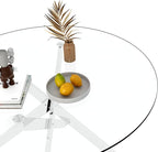 47.24" Round Glass Dining Table Modern Kitchen Glass Top Table for 6 with Silver Metal Legs, Clear Dining Table Kitchen Table for Home Office Dining Room