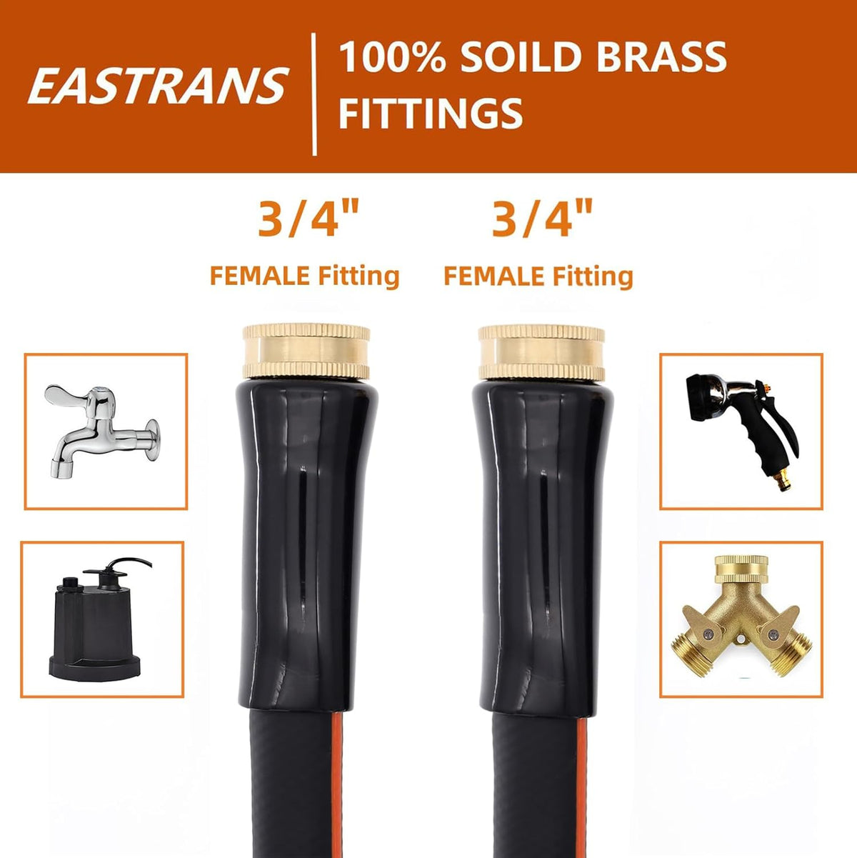 EASTRANS Female to Female Garden Hose 5 ft x 5/8", Heavy Duty Short Water Hose with 3/4" Solid Brass Connector, Flexible, Lightweight, Durable