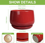G EPGardening Ceramic Pots for Plants - 4 inch Succulent Pots Indoor Outdoor, Small Planter with Drainage Hole & Tray, Modern Flower Pot, Decorative Round Planter, Living Room Decor, Home Gifts, Red