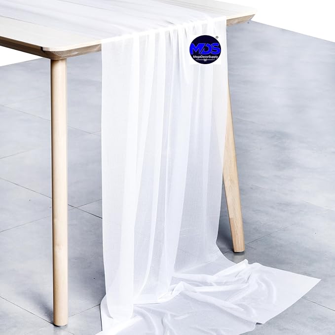 MDS Halloween Chiffon Table Runner - 20 Pack, 29 x 170 Inches, 14ft Each - Sheer Spooky Table Runners for Haunted House Parties, Trick-or-Treat Tables, Witchy Décor, Wedding & Events - White