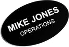 Custom Engraved Name Tag Badges – Personalized Identification with Pin or Magnetic Backing, 2.8 Inch Oval, Black/White