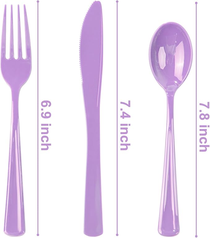 WDF 160 Piece Purple Plastic Silverware - Heavy Duty Purple Silverware Includes 80 Forks, 40 Spoons, 40 Knives, Lavender Plastic Utensils Perfect for Wedding, Party