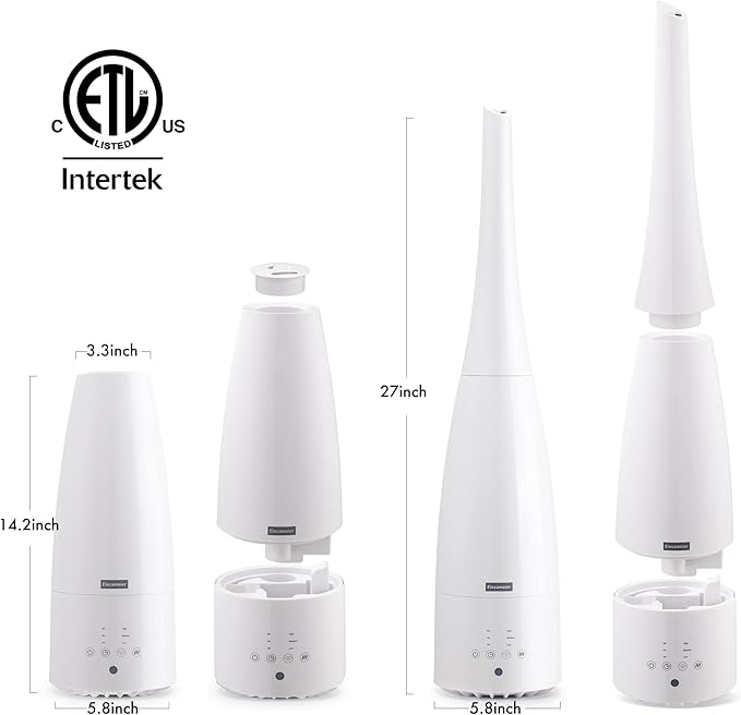 Warm and Cool Mist Humidifier for Home/Bedroom with Remote Control 2.3L Smart Air Humidifier for Desk/Office/Bedroom 25dB Whisper Quiet with Auto Shut off
