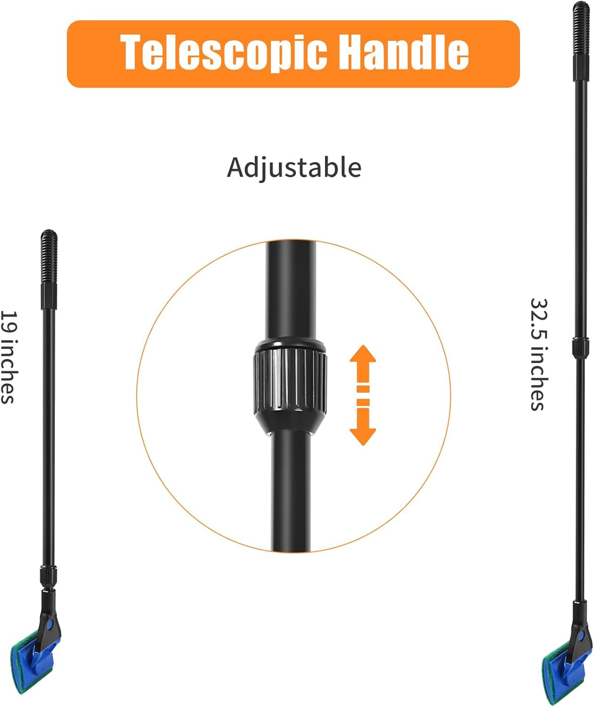 AQUANEAT Aquarium Cleaning Tools, Fish Tank Cleaner Kit with Adjustable Long Handle, 5 in 1 Set Including Fish Net, Algae Scraper