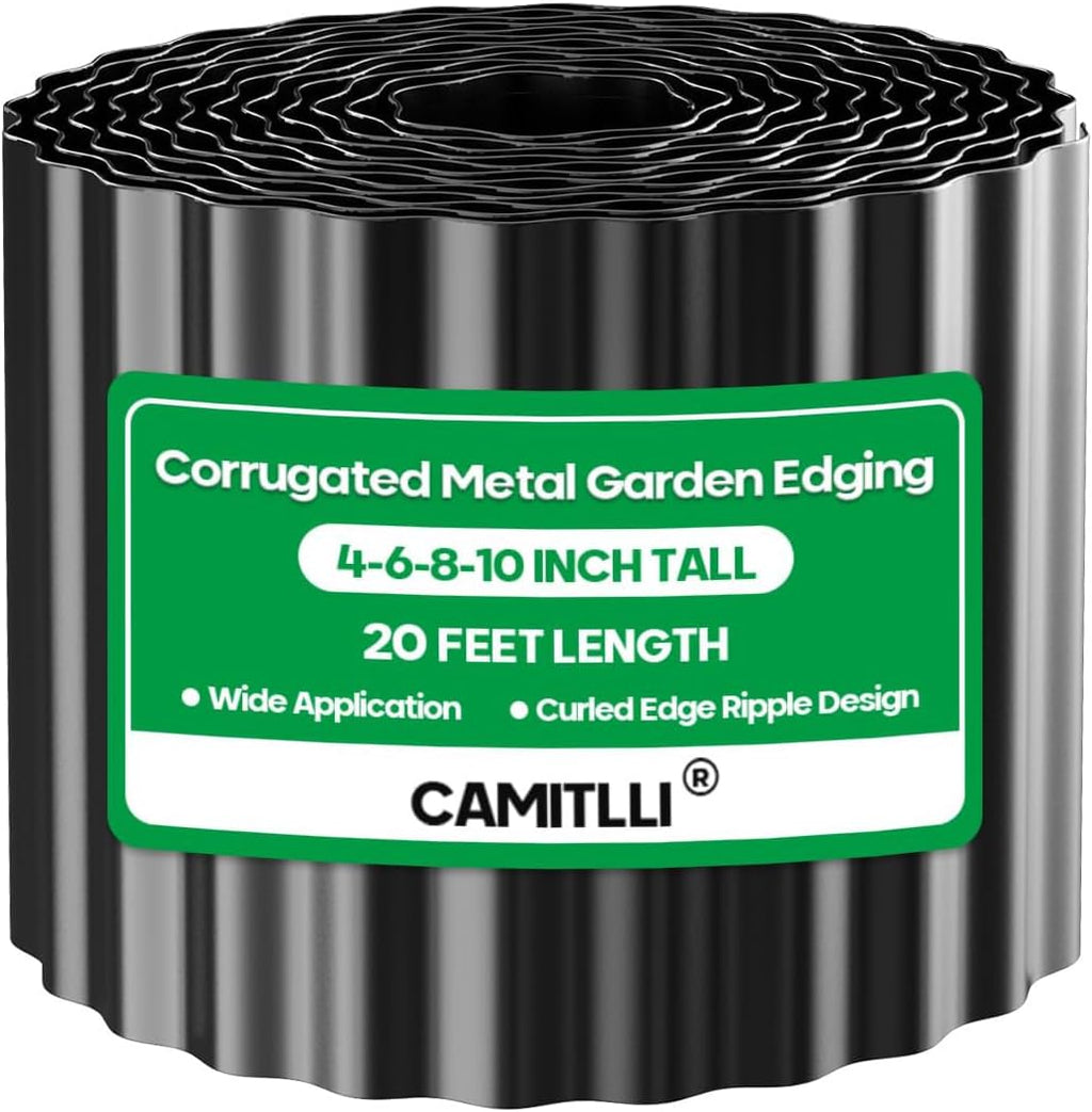 Corrugated Metal Garden Edging, Sturdy Tall Landscape Edging Borders, Perfect DIY for Flower Beds, Lawn and Pathway, Tree Surrounds, Paver Edges (Black, 8"×20FT)
