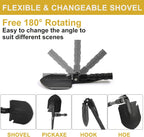 Survival Shovel, (28.3'') Camping Folding Shovel, Military Spade Multitool, Tactical Trench Tool, with Pickaxe, Compass, Whistle, Molle Bag for Digging, Metal-Detecting, Off Roading, Emergency