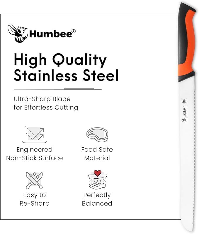 12-Inch Serrated Bread Knife, Premium High Carbon Stainless Steel Blade Knife for Bread with Ergonomic Handle, NSF Certified, DT-30 Series, Orange