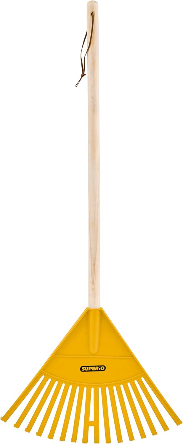 Pack of 12 Kids Rake with Hardwood Handle, Durable Plastic Head to Sweep Leaves in Lawn and Tidying Up The Garden, 34" (Yellow)