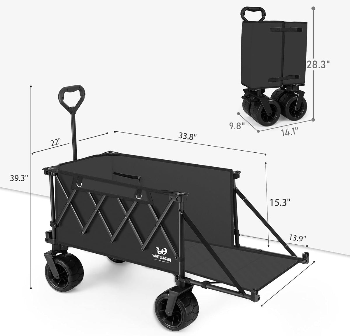 Whitsunday Collapsible Folding Wagon Heavy Duty Utility Beach Wagons with Opened Tailgate and All-Terrain Wheels for Camping,Garden,Sports Black