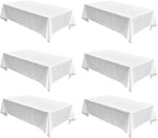 Fitable Faux Linen White Tablecloths for 6 Foot Rectangle Tables - 60 x 102 Inch - 6 Pack Fabric Textured Folding Table Clothes Faux Burlap Table Covers for Wedding, Party, Banquet, Birthday