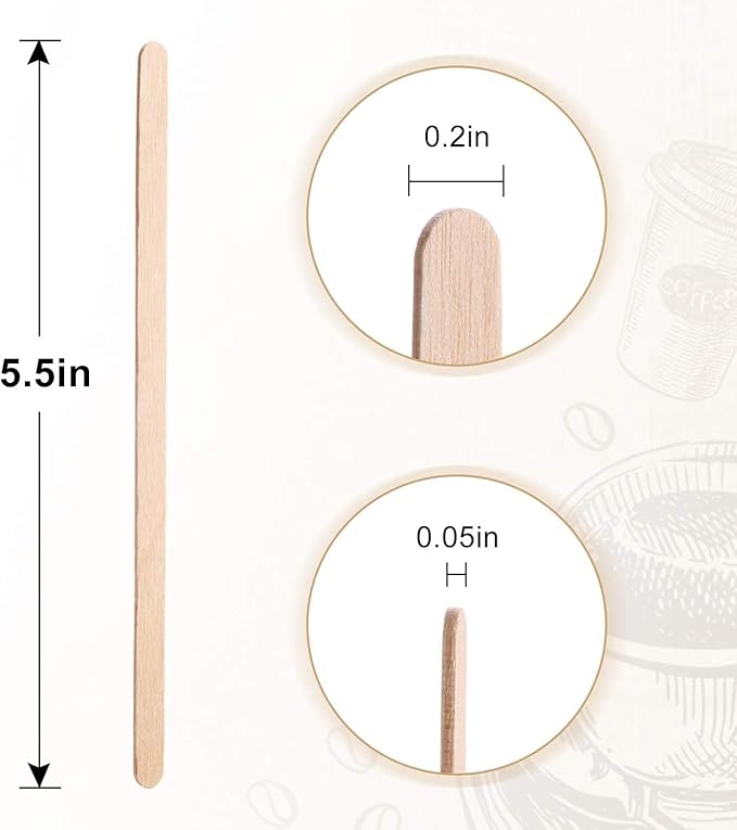 Wooden Coffee Stirrers, Thick Birch 5.5 Inches 1000PCS Disposable Coffee Stirrers Stir Sticks for Coffee & Cocktails, Natural Birch Biodegradabl Food Grade Stir Sticks for Coffee Bar